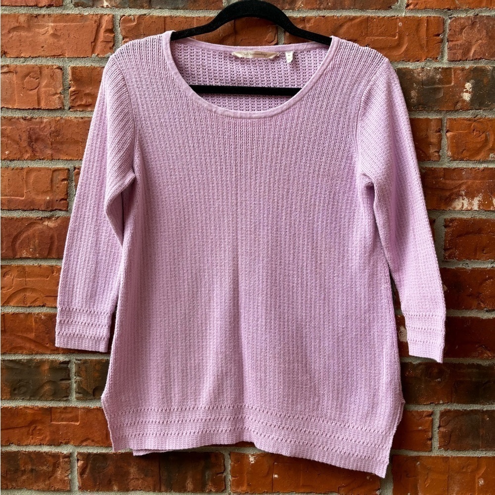 Soft Surroundings Womens XS Lavender Pointelle Knit 3/4 Sleeve Top